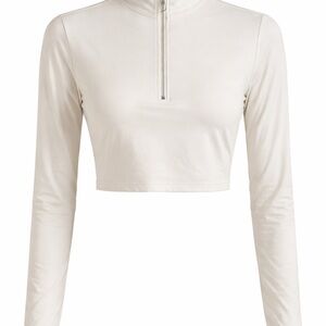 Meshki Cream Long Sleeve Cropped Zip Top